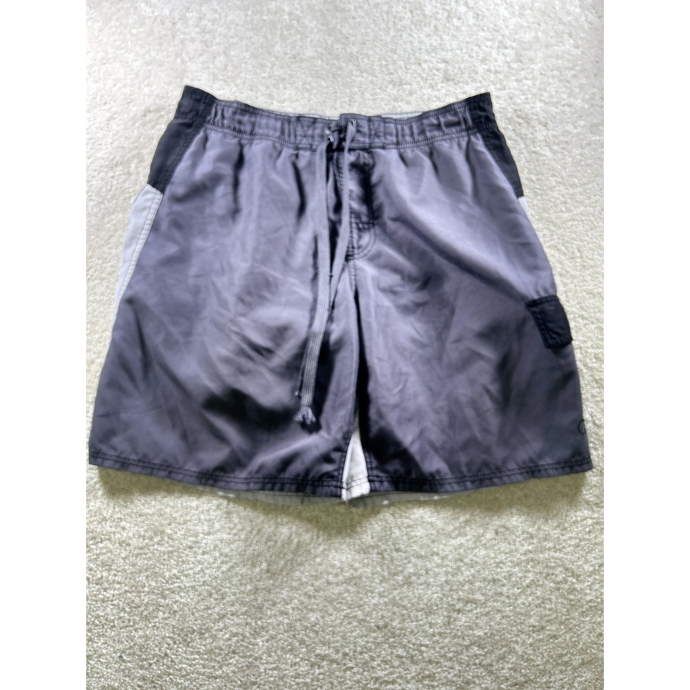 Ocean Pacific OP Swim Trunks Shorts Mens Medium Gray Black Mesh Lined Drawstring